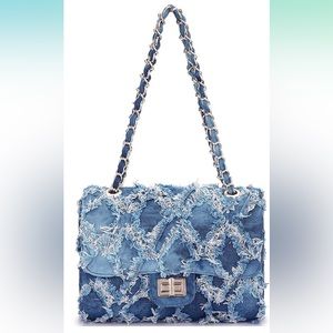 Women Small Shoulder Bags Quilted Crossbody Distressed Denim with Chain Strap
